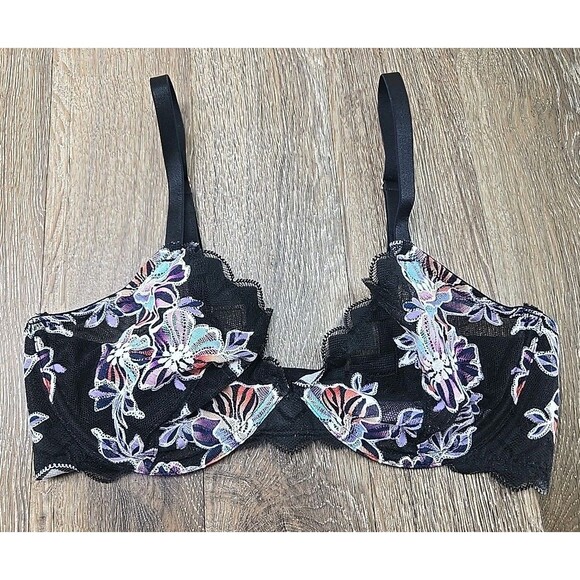 Savage X Balconet Lace Bra Underwire Floral Black 34D Lingerie Sheer - Picture 1 of 9